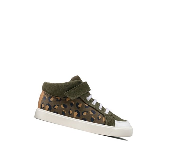 Botki Codzienne Clarks City Hop Dziewczynka Oliwkowe Camo | SQHMPN750