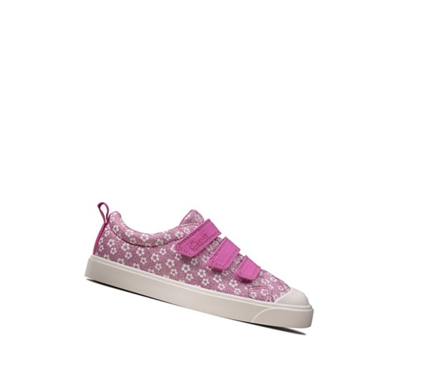 Buty Codzienne Clarks City Vibe Floral Dziewczynka Różowe | RQVTEG852