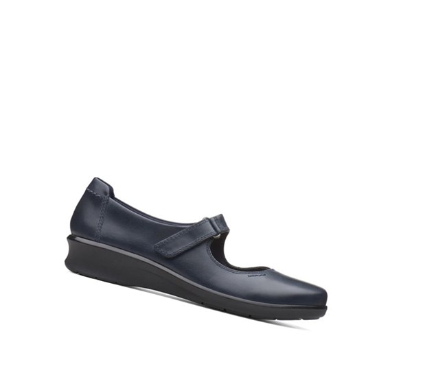 Buty Płaskie Clarks Hope Henley Skórzane Damskie Granatowe | DUOBXT748