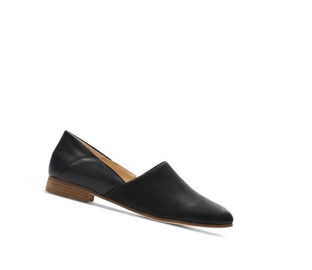 Buty Płaskie Clarks Pure Tone Slip On Skórzane Damskie Czarne | JDAWLR071