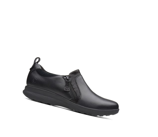 Buty Skórzane Clarks Un Adorn Zip Skórzane Szerokie Fit Damskie Czarne | TQDIRV045