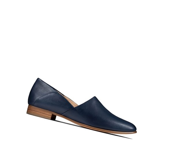 Buty Slip On Clarks Pure Tone Skórzane Damskie Granatowe | ZNSQXR094