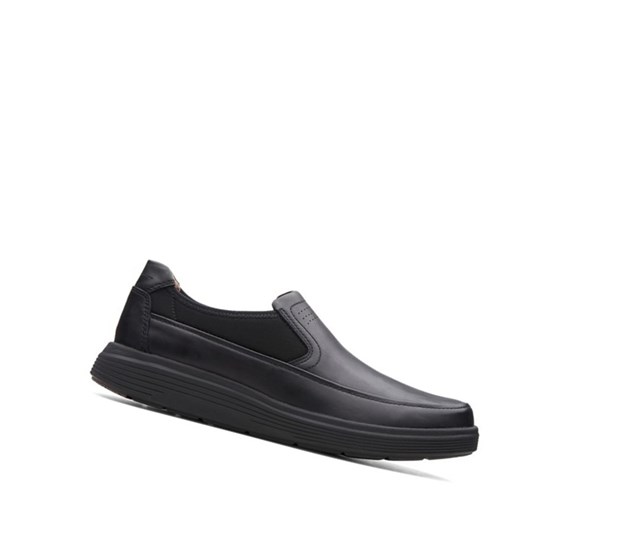 Buty Slip On Clarks Un Abode Go Skórzane Męskie Czarne | JQWZMH125