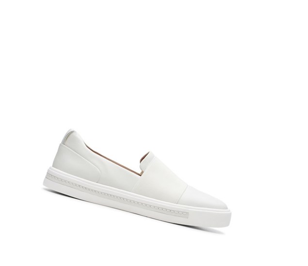 Buty Slip On Clarks Un Maui Step Skórzane Szerokie Fit Damskie Białe | UFHJGN346