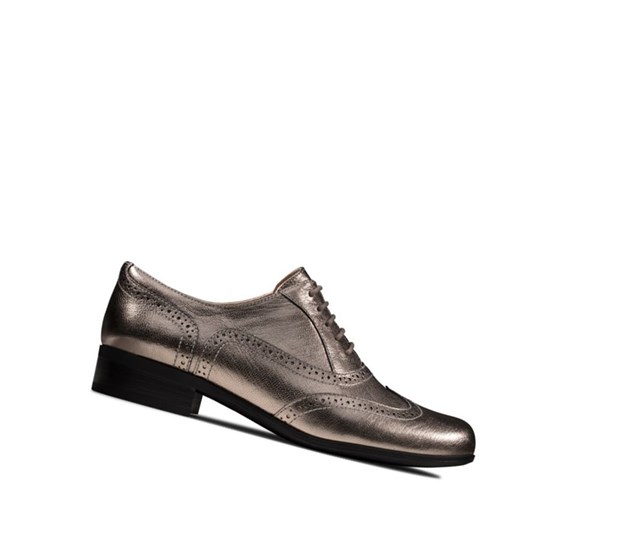 Buty Sznurowane Clarks Hamble Oak Skórzane Damskie Złote Metal | MVZPYK763