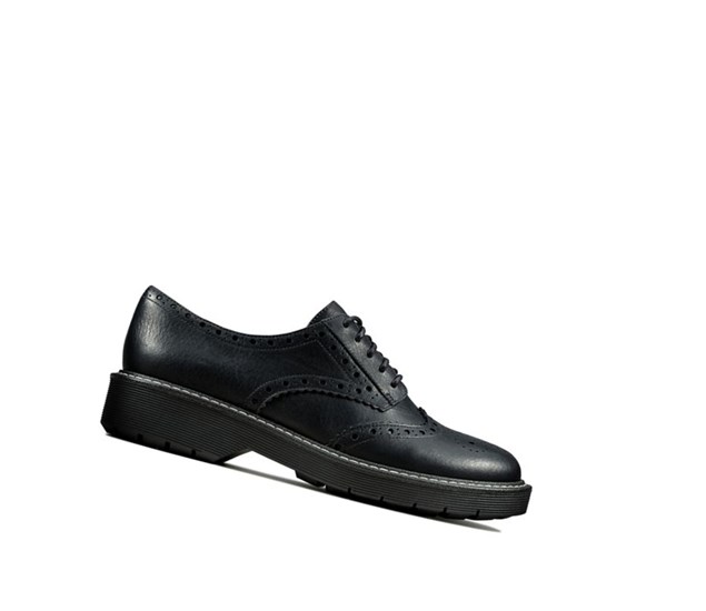 Buty Sznurowane Clarks Witcombe Echo Skórzane Damskie Czarne | HRSXGW843