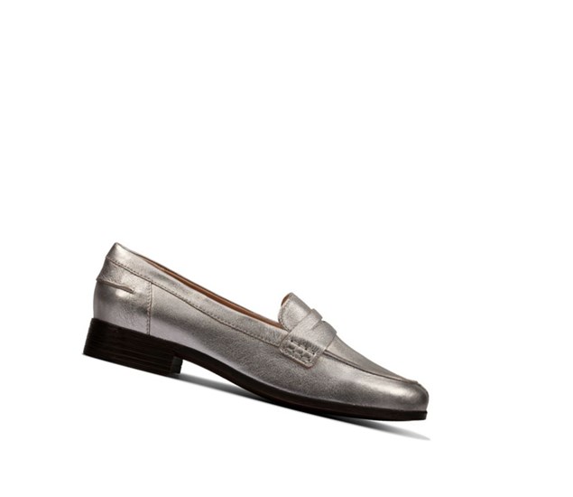 Loafersy Clarks Hamble Skórzane Damskie Srebrne Metal | XCDVKU751