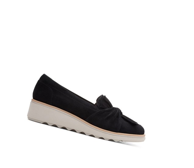 Loafersy Clarks Sharon Dasher Zamszowe Damskie Czarne | HIFDME601