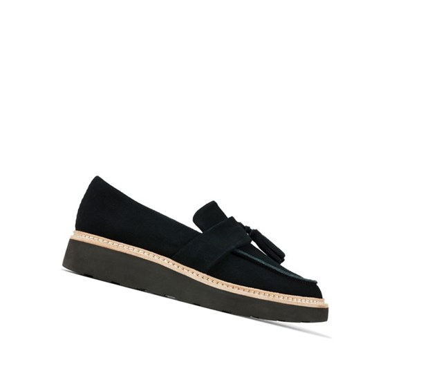 Loafersy Clarks Trace Tassel Zamszowe Damskie Czarne | FNMSAV628