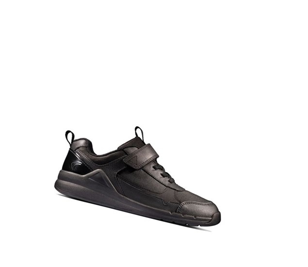 Trampki Clarks Orbit Sprint Skórzane Chłopięce Czarne | JYRBLQ210