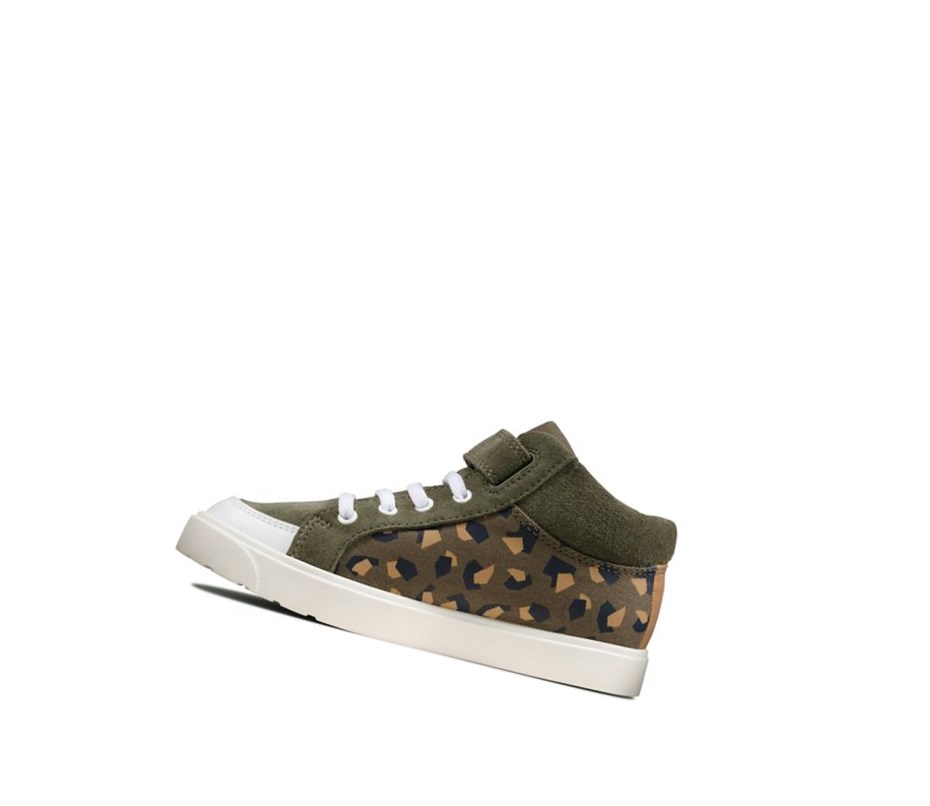 Botki Codzienne Clarks City Hop Dziewczynka Oliwkowe Camo | SQHMPN750