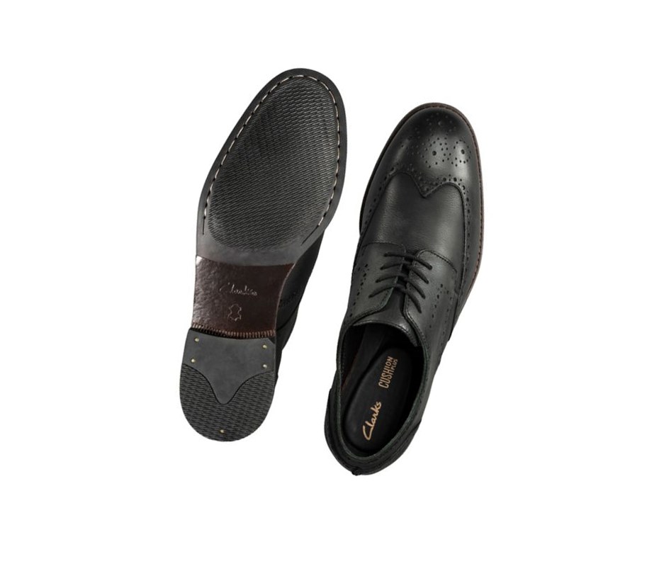 Buty Brogue Clarks Flow Limit Skórzane Męskie Czarne | DHXEWZ876