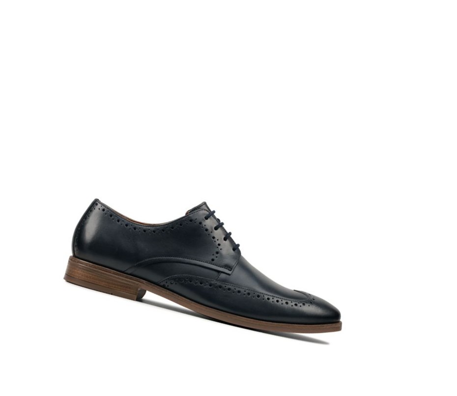 Buty Brogue Clarks Stanford Limit Skórzane Męskie Granatowe | EUTZAH680