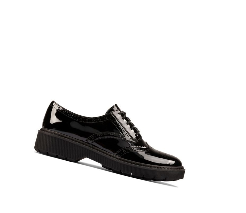 Buty Brogue Clarks Witcombe Echo Lakierowana Zamszowe Damskie Czarne | FHZYJE729