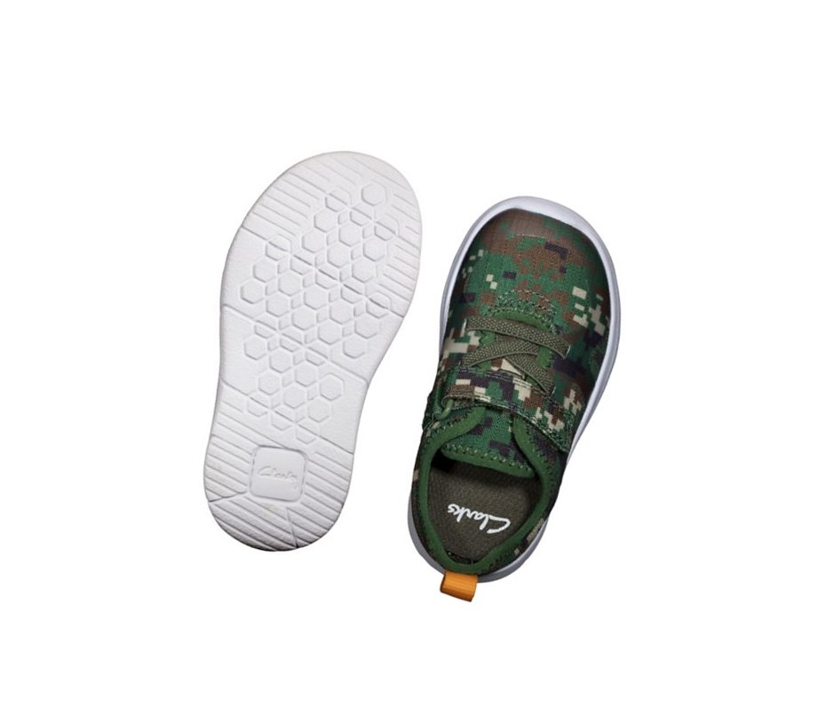 Buty Codzienne Clarks Ath Flux Tekstylne Chłopięce Oliwkowe Camo | SAKVFB478