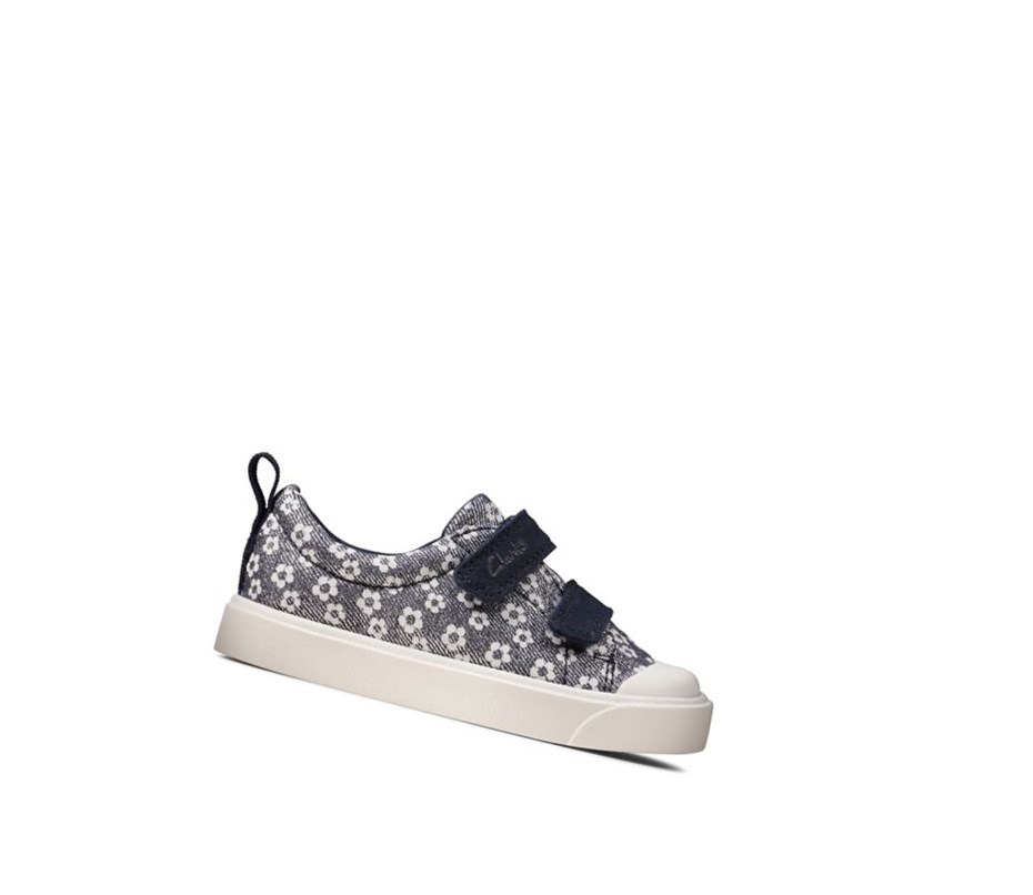 Buty Codzienne Clarks City Bright Floral Chłopięce Granatowe | KEVBNC801