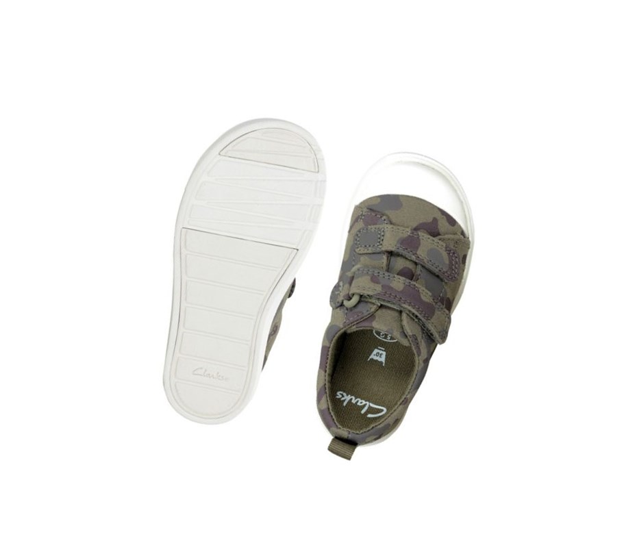 Buty Codzienne Clarks City Flare Lo Chłopięce Oliwkowe Camo | DQASKO165