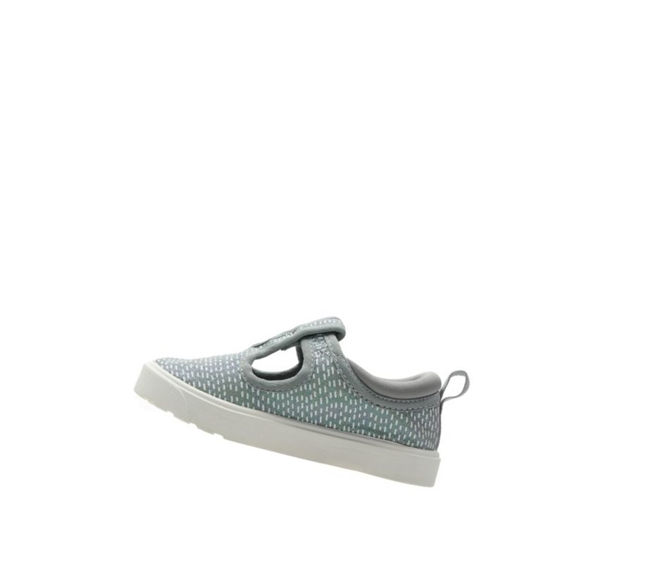 Buty Codzienne Clarks City Spark T-bar Dziewczynka Srebrne Metal | XJLITD309