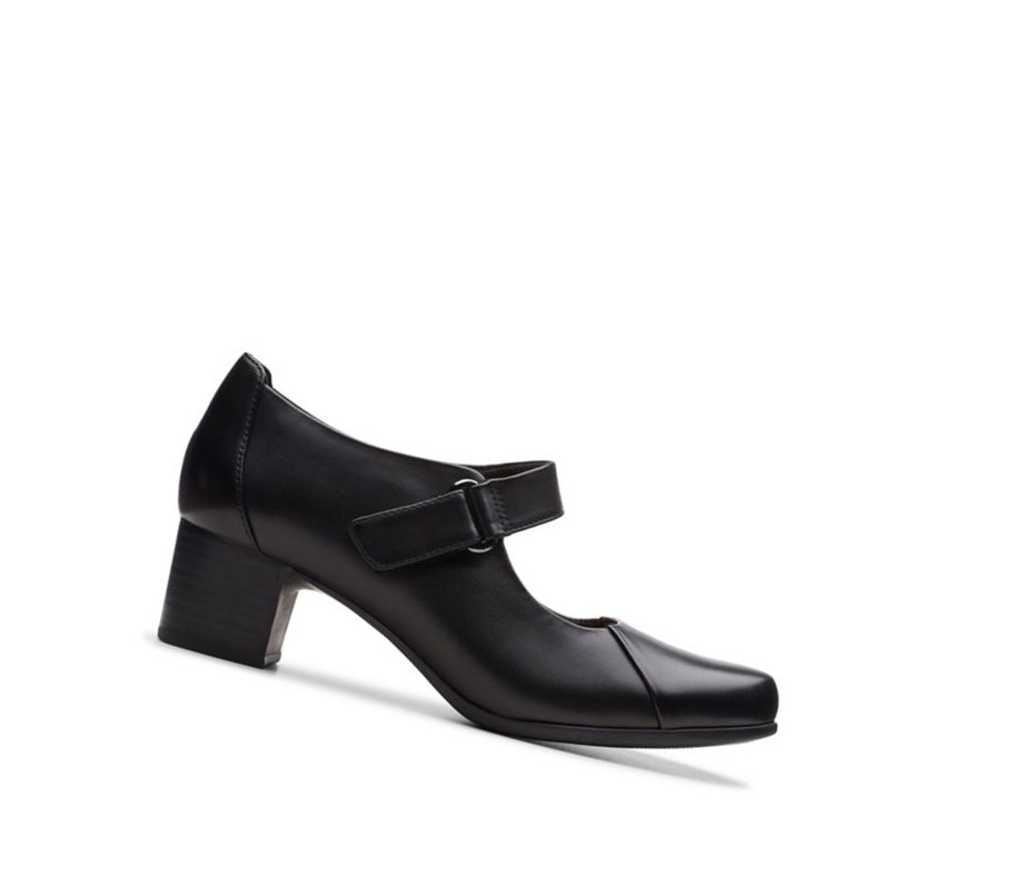 Buty Mary Jane Clarks Un Damson Vibe Skórzane Szerokie Fit Damskie Czarne | BOHQAJ120