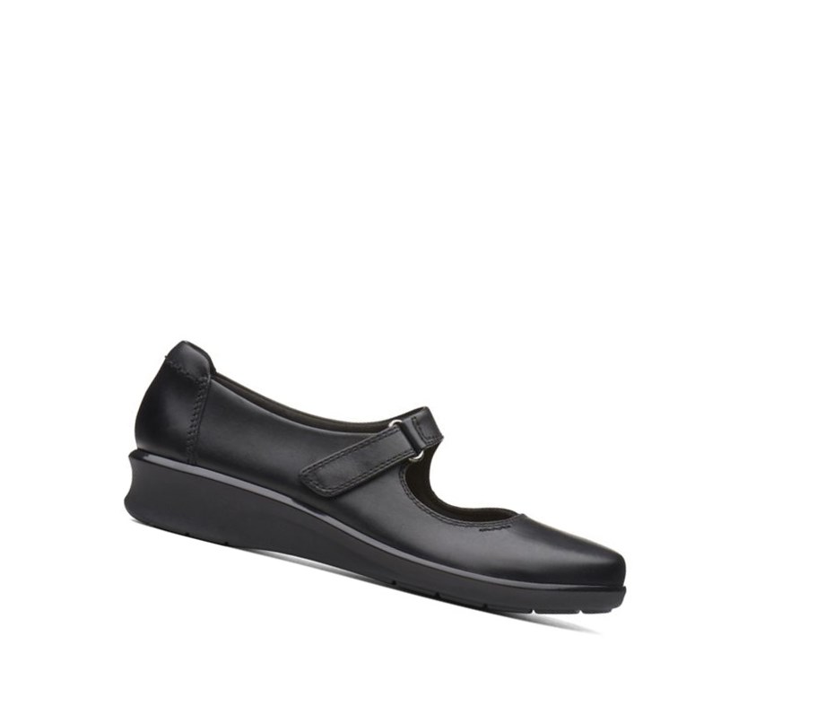 Buty Płaskie Clarks Hope Henley Skórzane Damskie Czarne | VATQWK012