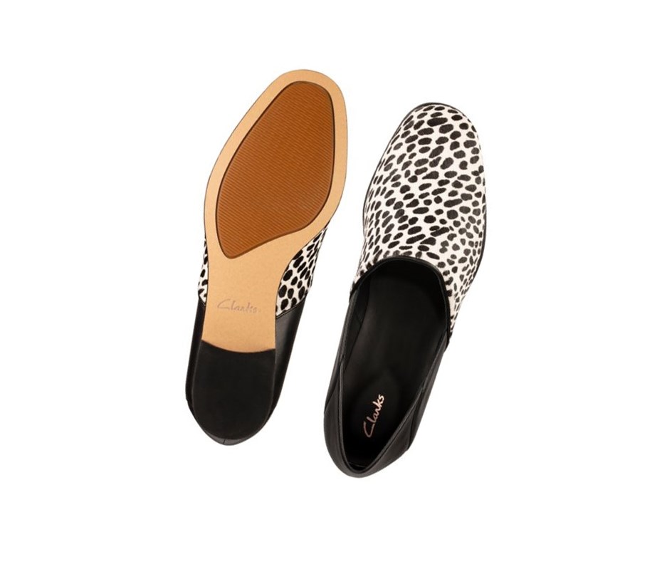 Buty Płaskie Clarks Pure Tone Slip On Skórzane Damskie Czarne Białe | WQHFJP856