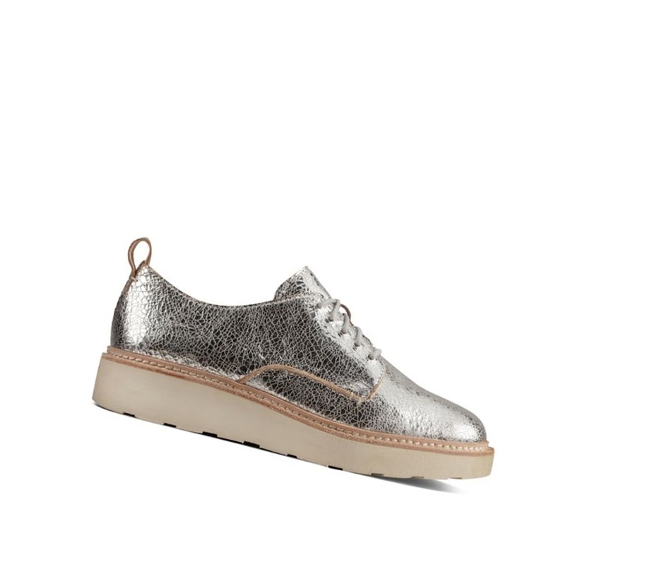 Buty Płaskie Clarks Trace Walk Skórzane Damskie Srebrne Metal | DSRTVQ840