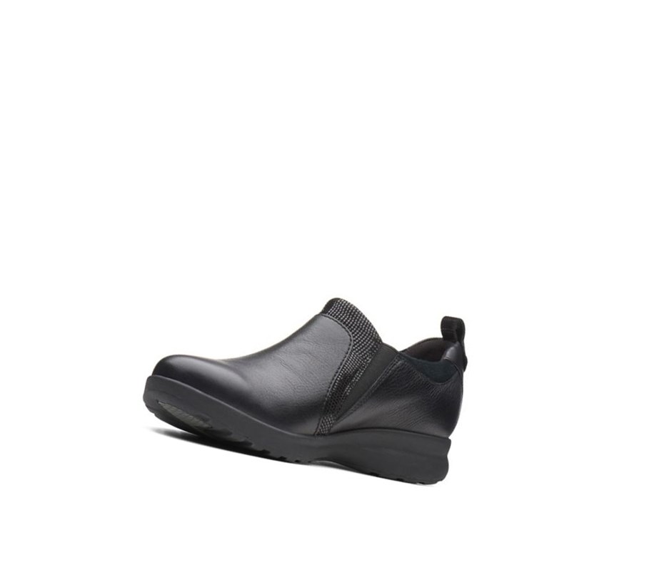 Buty Płaskie Clarks Un Adorn Zip Skórzane Damskie Czarne | BGRMVQ986