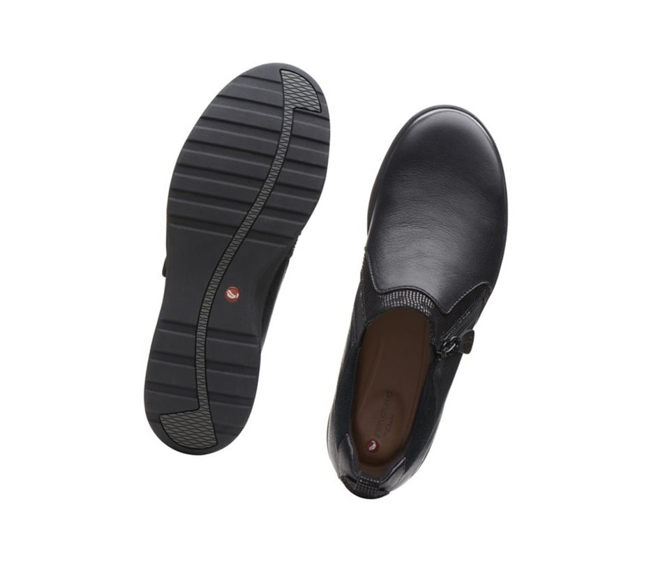 Buty Płaskie Clarks Un Adorn Zip Skórzane Damskie Czarne | BGRMVQ986