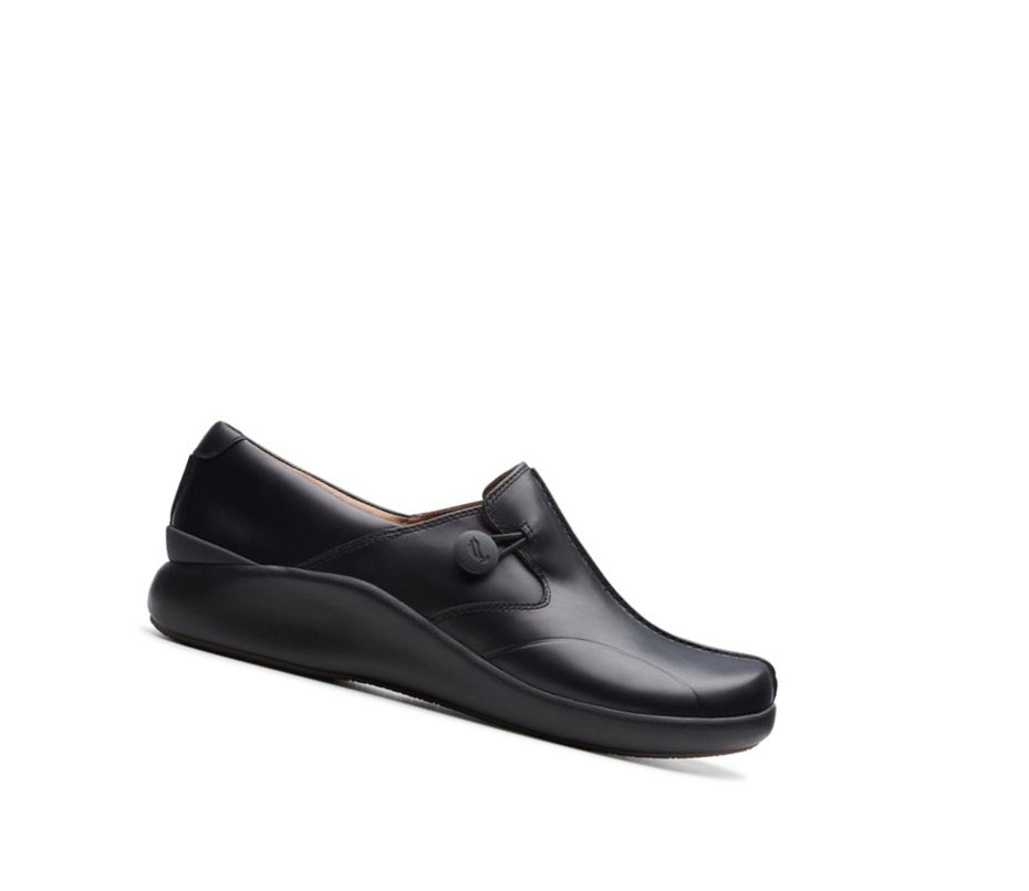 Buty Płaskie Clarks Un Loop 2 Walk Skórzane Damskie Czarne | FBEYJH489