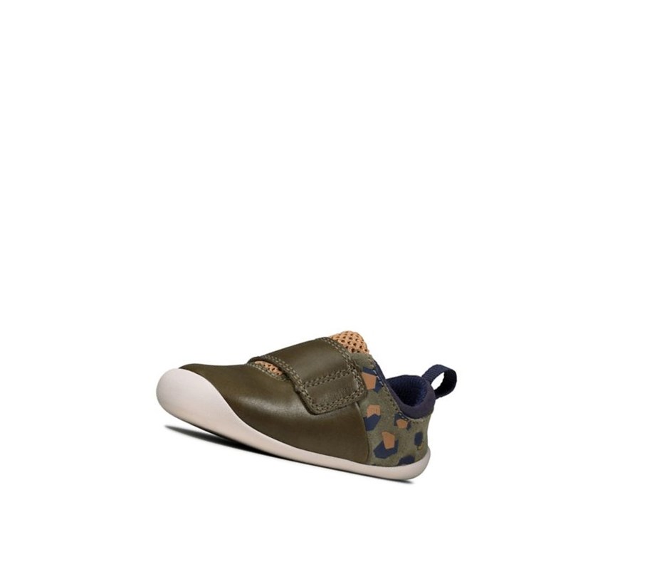 Buty Skórzane Clarks Roamer Sportowe Skórzane Chłopięce Oliwkowe Camo | CQLOMV456