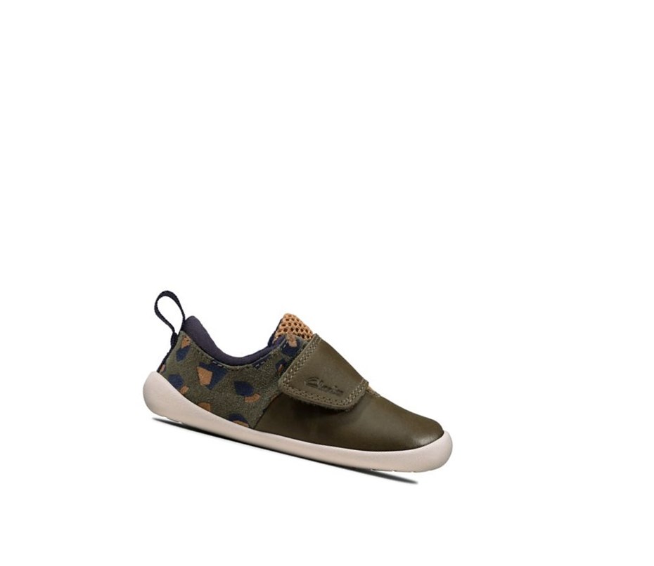 Buty Skórzane Clarks Roamer Sportowe Skórzane Chłopięce Oliwkowe Camo | CQLOMV456