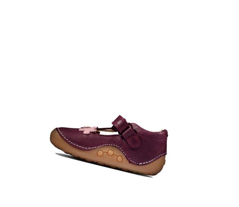 Buty Skórzane Clarks Tiny Sun Skórzane Dziewczynka Bordowe | HQREGM952