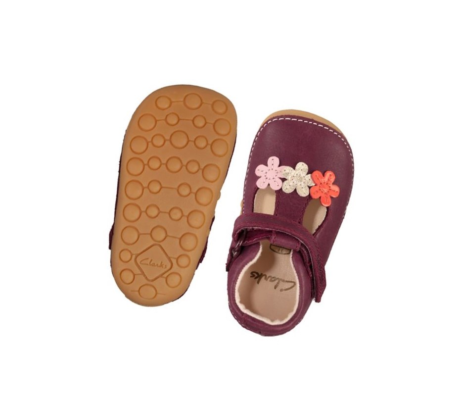 Buty Skórzane Clarks Tiny Sun Skórzane Dziewczynka Bordowe | HQREGM952