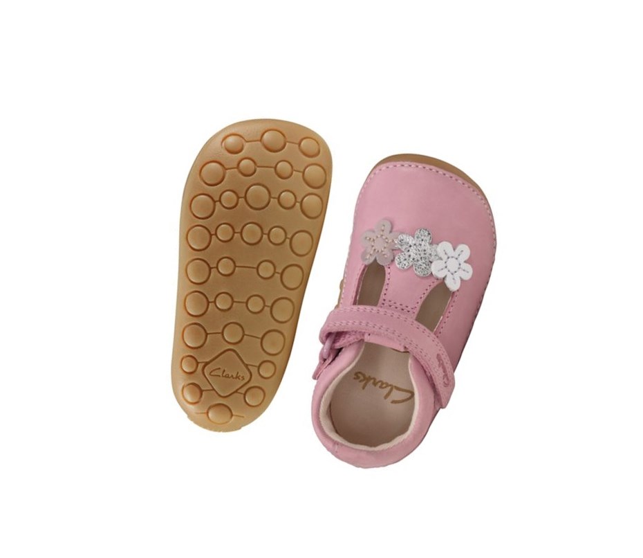 Buty Skórzane Clarks Tiny Sun Skórzane Dziewczynka Różowe | TBLAFR983