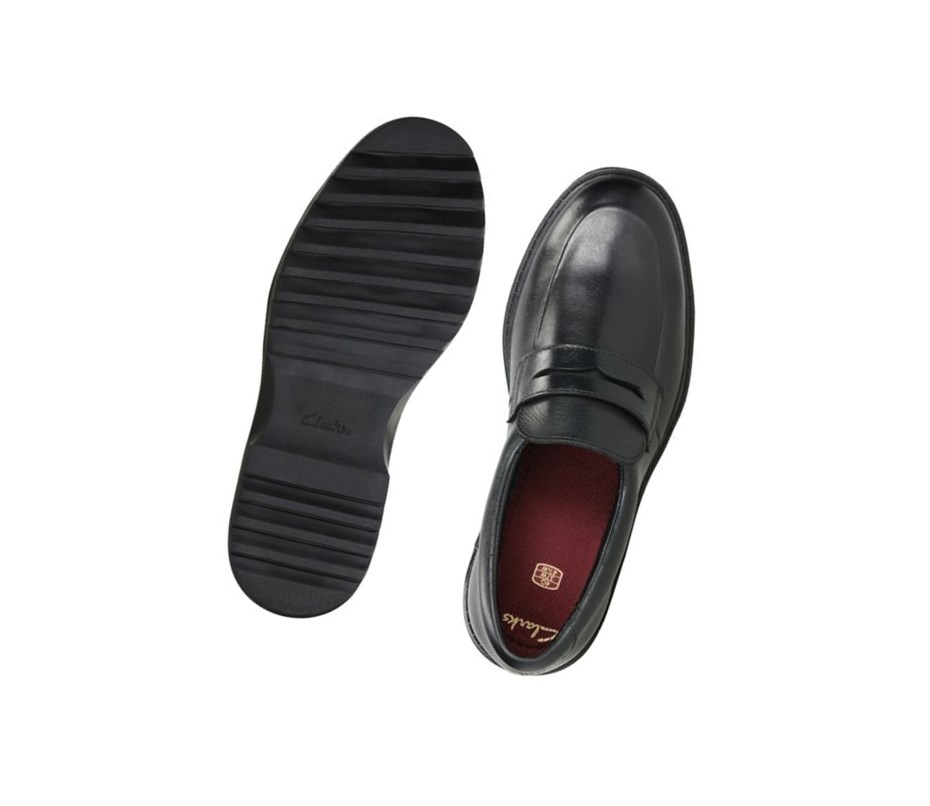 Buty Slip On Clarks Asher Stride Skórzane Chłopięce Czarne | QLRXYE534