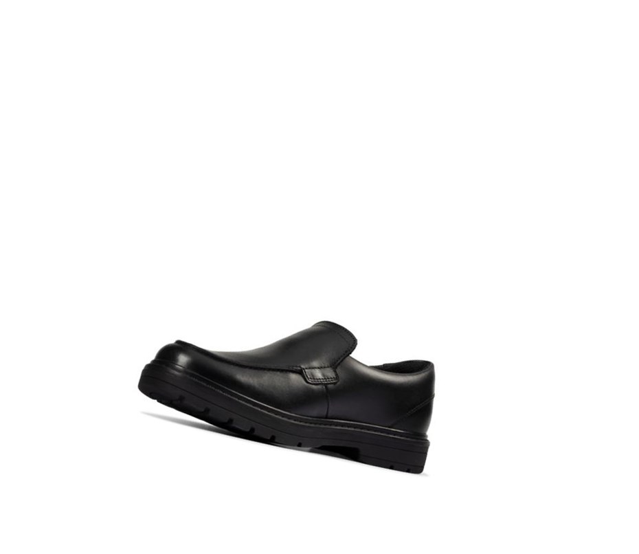 Buty Slip On Clarks Loxham Grove Skórzane Chłopięce Czarne | YJIEWD704