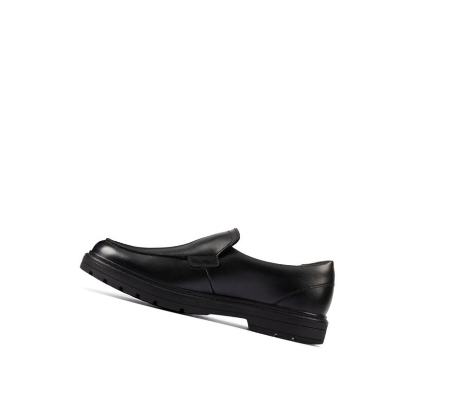 Buty Slip On Clarks Loxham Grove Skórzane Chłopięce Czarne | YJIEWD704