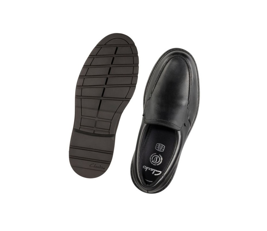 Buty Slip On Clarks Loxham Grove Skórzane Chłopięce Czarne | YJIEWD704