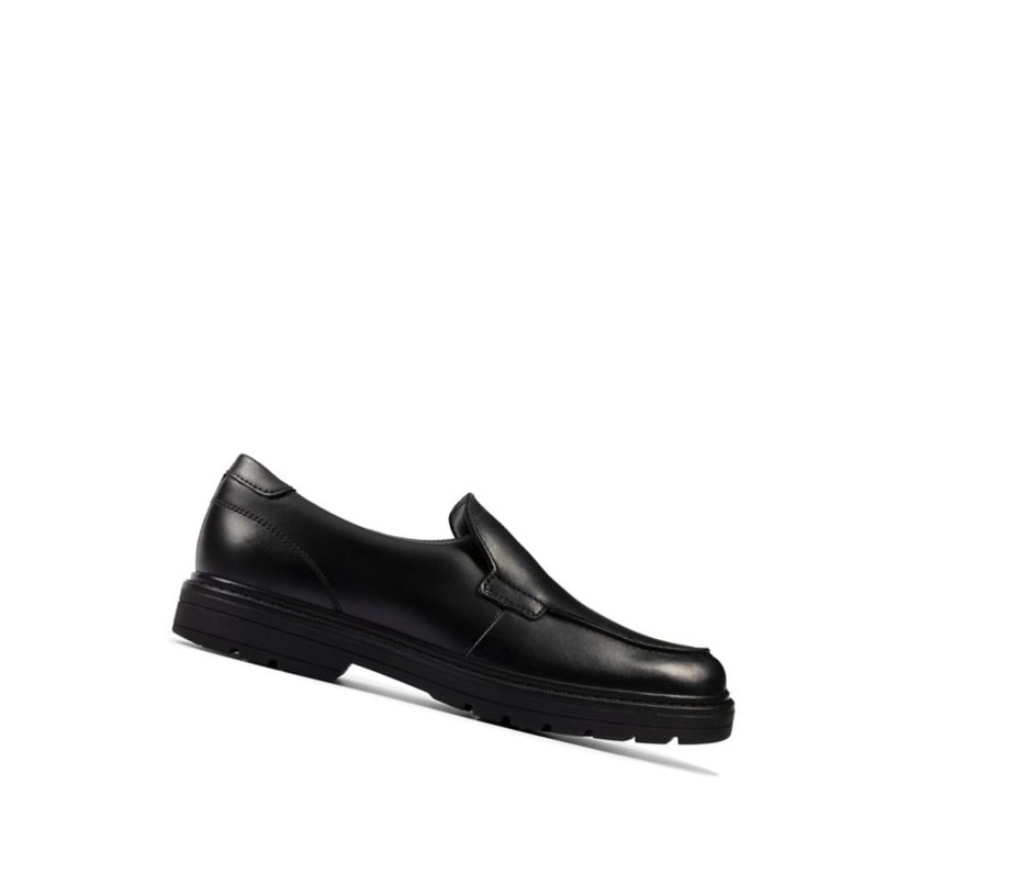 Buty Slip On Clarks Loxham Grove Skórzane Chłopięce Czarne | YJIEWD704