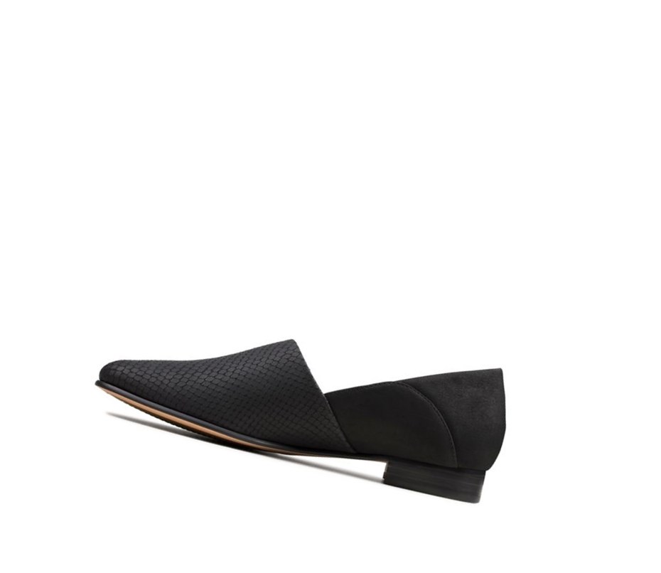 Buty Slip On Clarks Pure Tone Skórzane Damskie Czarne Wąż | CJPSMI081