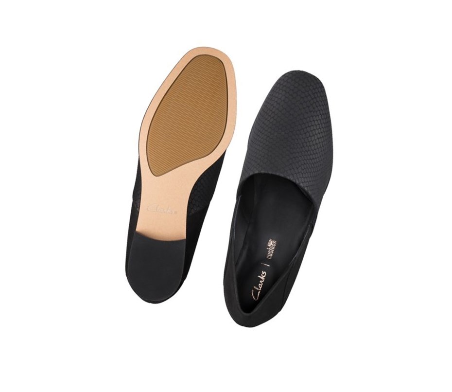 Buty Slip On Clarks Pure Tone Skórzane Damskie Czarne Wąż | CJPSMI081