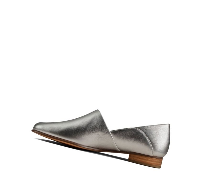 Buty Slip On Clarks Pure Tone Skórzane Szerokie Fit Damskie Srebrne Metal | KRBUGX809