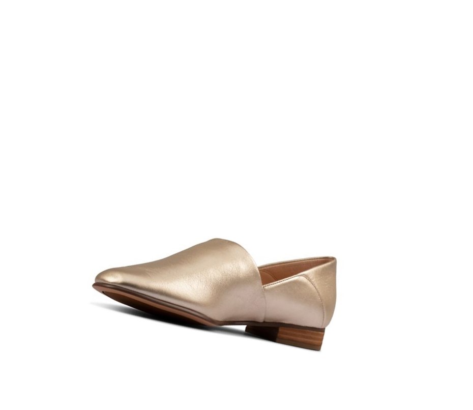 Buty Slip On Clarks Pure Tone Skórzane Szerokie Fit Damskie Złote Metal | MGNFSD370