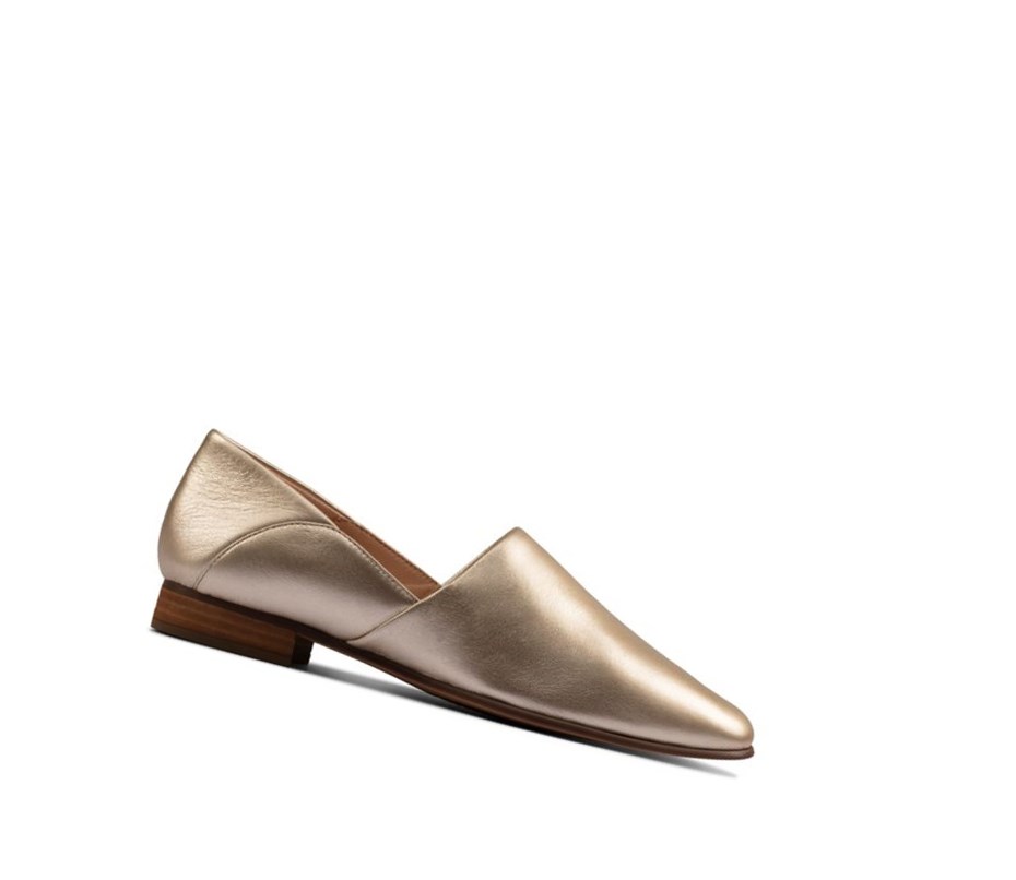 Buty Slip On Clarks Pure Tone Skórzane Szerokie Fit Damskie Złote Metal | MGNFSD370