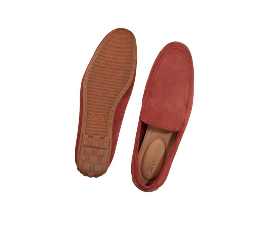 Buty Slip On Clarks Reazor Plain Zamszowe Męskie Czerwone | WSTUCA961