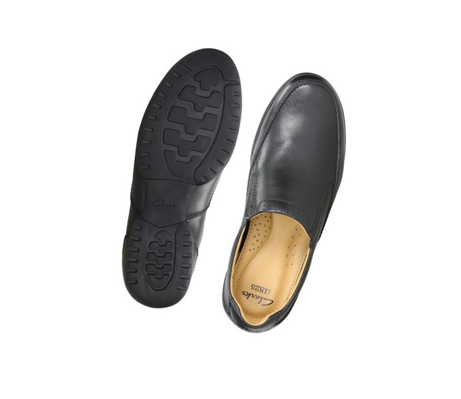 Buty Slip On Clarks Recline Free Skórzane Męskie Czarne | HJRSFM934