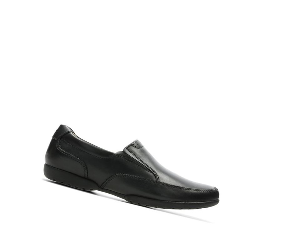 Buty Slip On Clarks Recline Free Skórzane Męskie Czarne | HJRSFM934