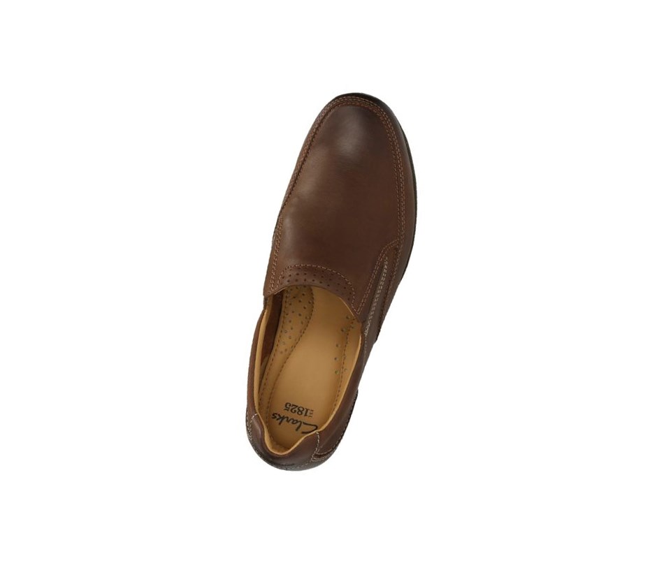 Buty Slip On Clarks Recline Free Skórzane Szerokie Fit Męskie Brązowe | NCGBOK413