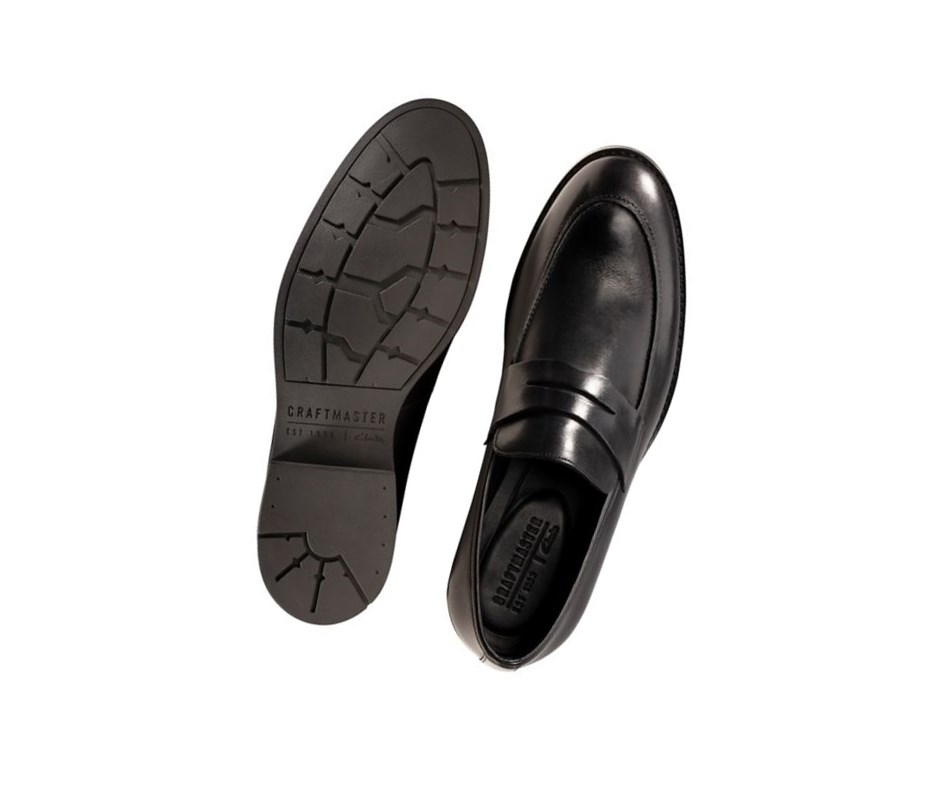 Buty Slip On Clarks Ronnie Step Skórzane Męskie Czarne | EASDJN839