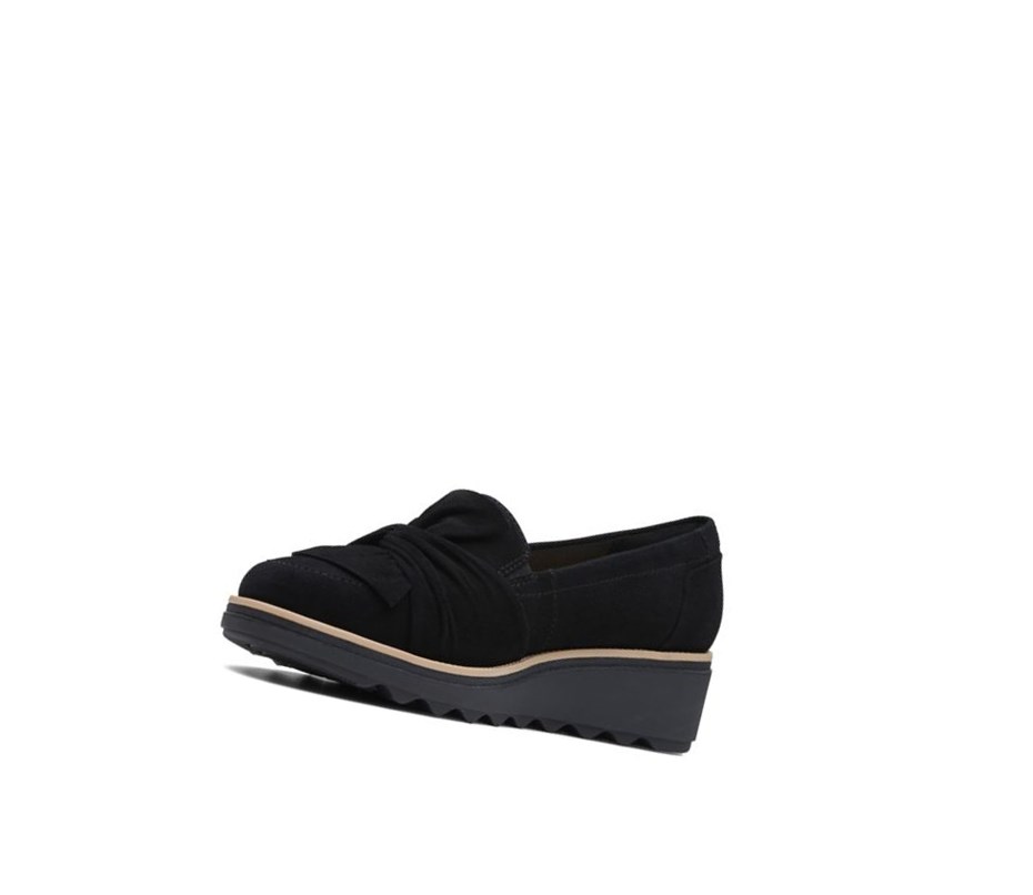 Buty Slip On Clarks Sharon Dasher Zamszowe Szerokie Fit Damskie Czarne | SNOYFT310